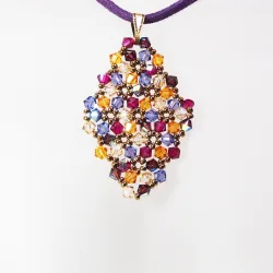 Pendant 30cm - Malvina Rhombus M-Purple Suedine - Pendant 30cm - Laiton bronze